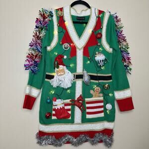 Ugly Christmas Sweater Dress LIGHTS UP Tacky Tinsel Xmas Party Winner Medium